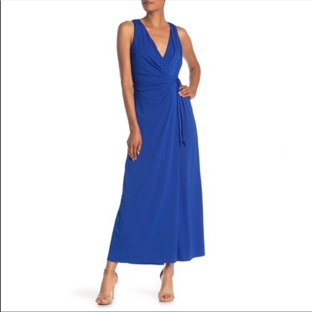 NEW London Times Wrap Overlay sleeveless Jumpsuit wide leg Azure Blue size 8